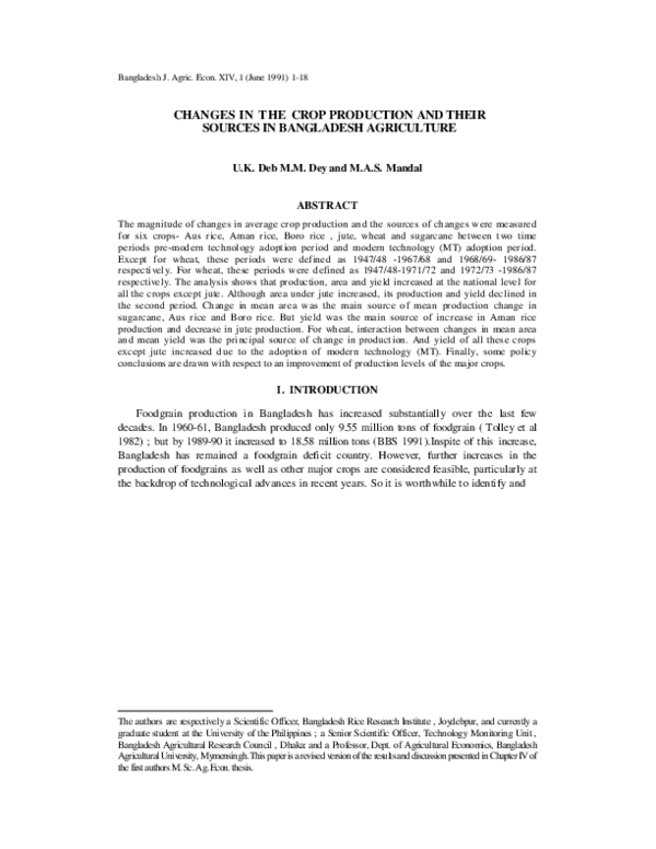 (PDF) Changes in the Crop Production and Their Sources in Bangladesh ...