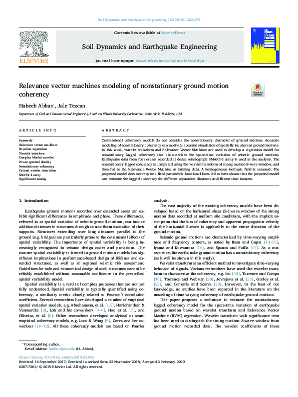 (PDF) Relevance vector machines modeling of nonstationary ground motion ...