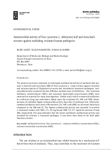 (PDF) Antimicrobial activity of Ficus sycomorus L. (Moraceae) leaf and ...