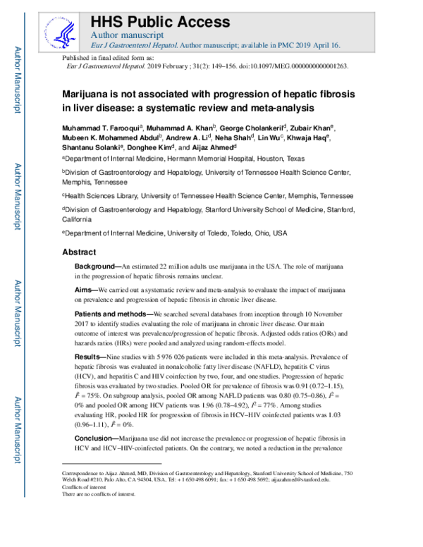 (PDF) Marijuana is not associated with progression of hepatic fibrosis in liver disease a