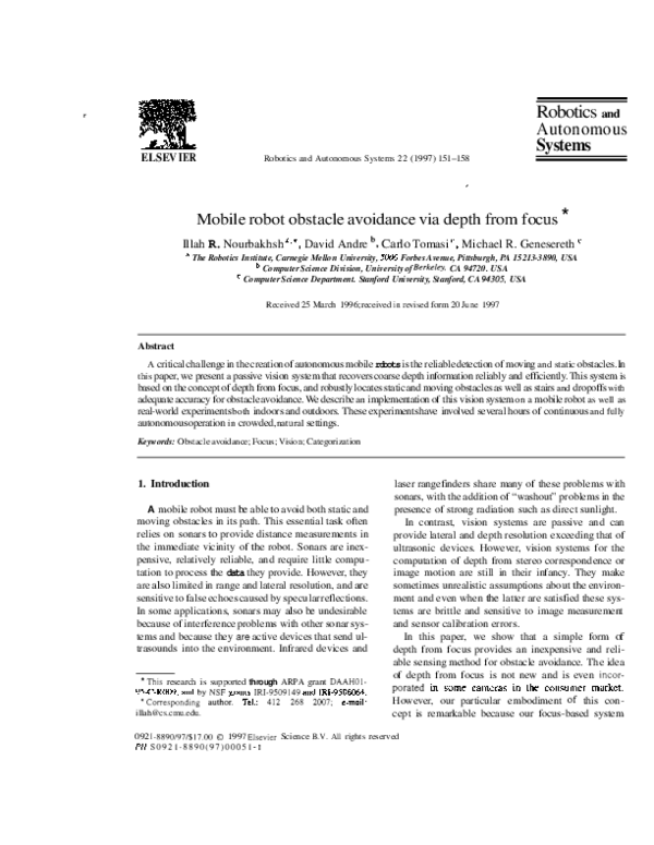 (PDF) Mobile robot obstacle avoidance via depth from focus