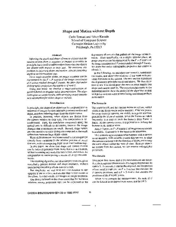 (PDF) Shape and motion without depth