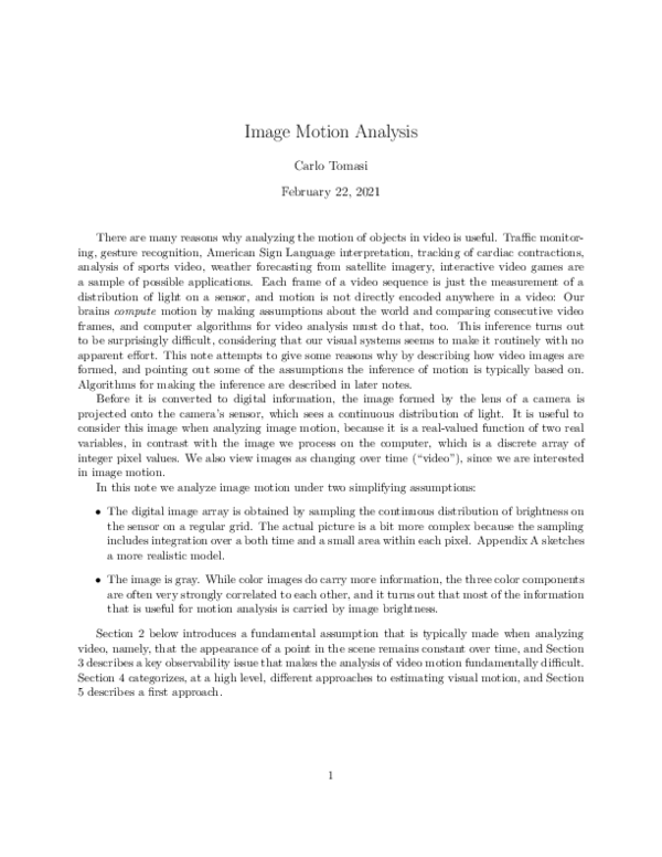 (PDF) Image Motion Analysis