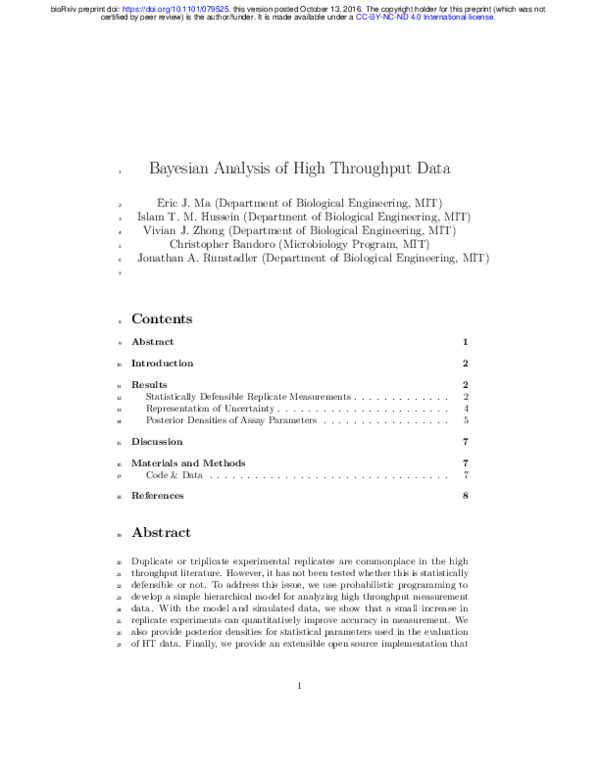 (PDF) Bayesian Analysis of High Throughput Data