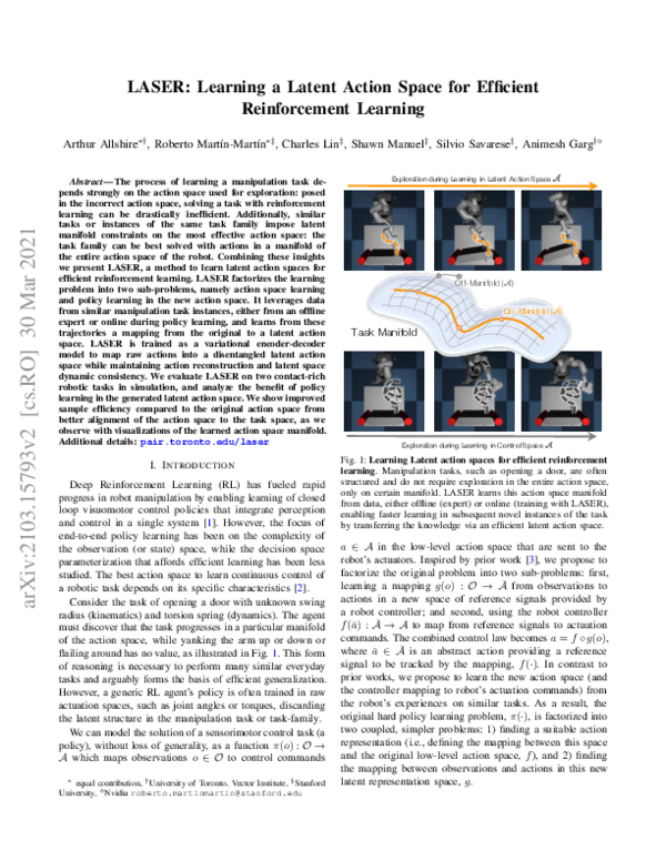 (PDF) LASER: Learning a Latent Action Space for Efficient Reinforcement ...