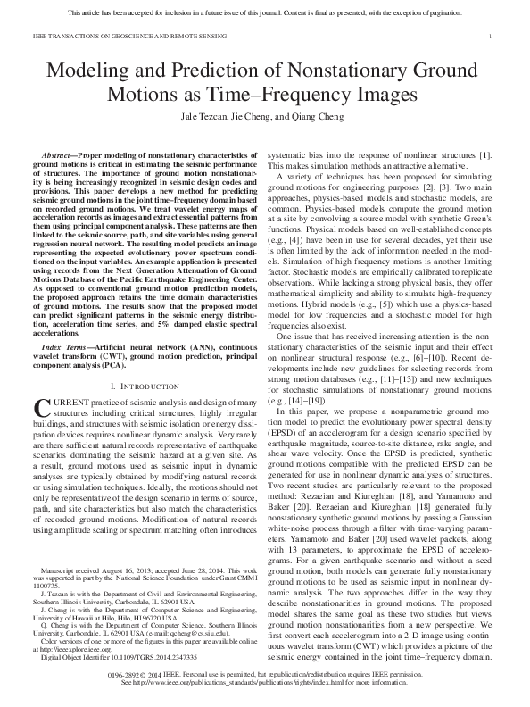 (PDF) Modeling and Prediction of Nonstationary Ground Motions as Time ...