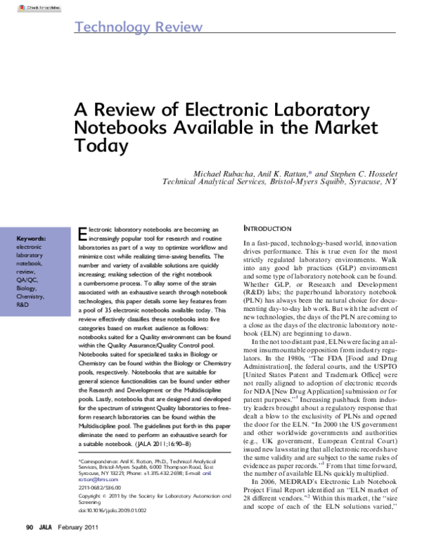 (PDF) A Review of Electronic Laboratory Notebooks Available in the ...