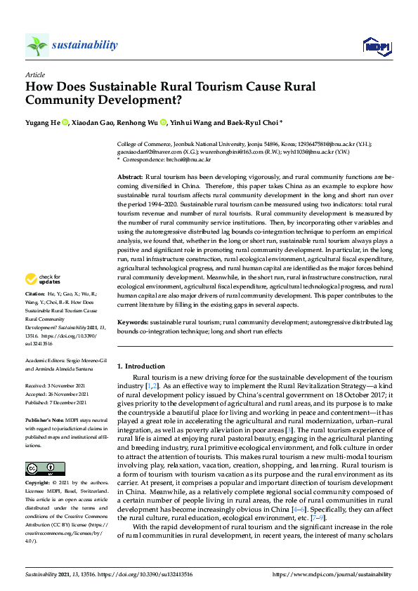 (PDF) How Does Sustainable Rural Tourism Cause Rural Community Development?