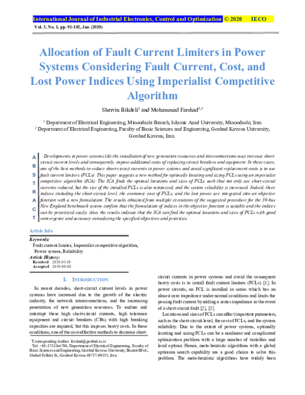 (PDF) Allocation of Fault Current Limiters in Power Systems Considering ...