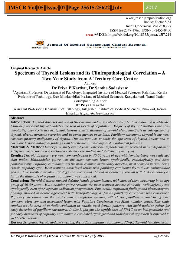 (PDF) Spectrum of Thyroid Lesions and its Clinicopathological ...