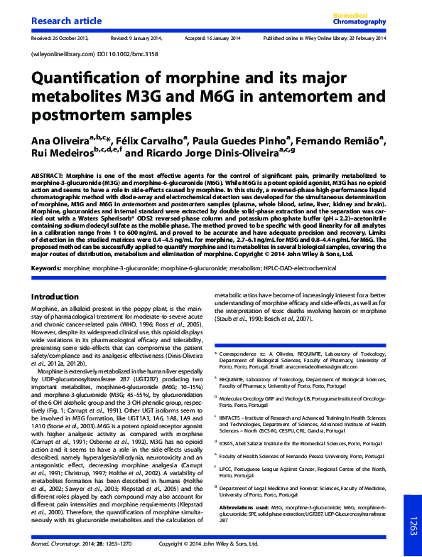 (PDF) Quantification of morphine and its major metabolites M3G and M6G ...