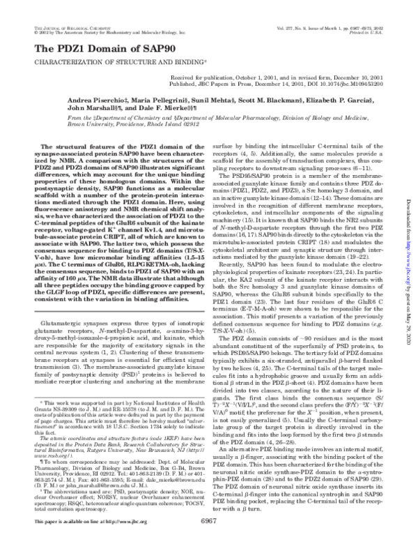(PDF) The PDZ1 Domain of SAP90