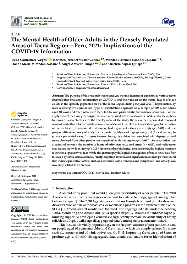 (PDF) The Mental Health of Older Adults in the Densely Populated Areas ...