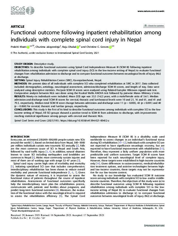 (PDF) Functional outcome following inpatient rehabilitation among ...