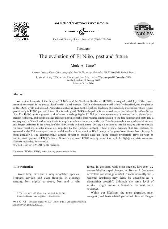 (PDF) The evolution of El Niño, past and future