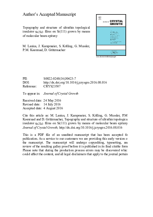(PDF) Topography and structure of ultrathin topological insulator ...