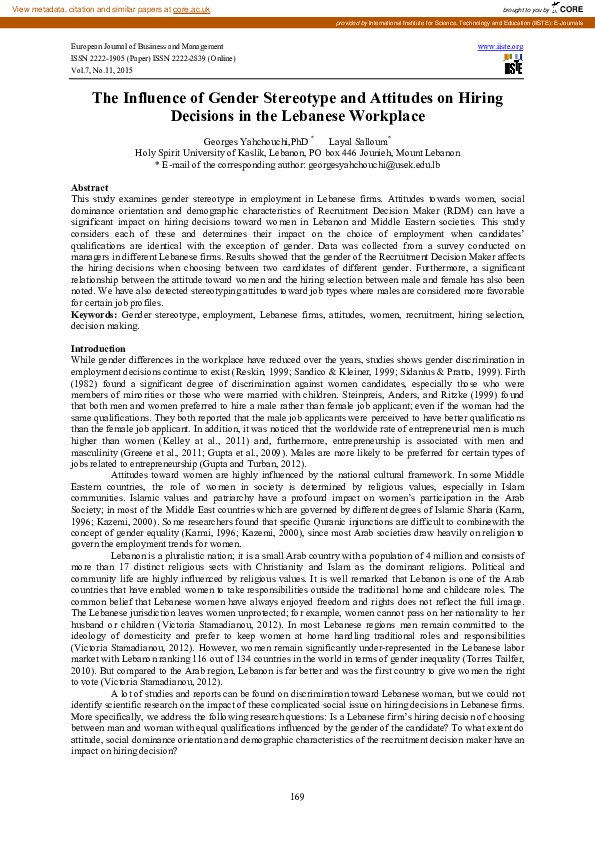 (PDF) The Influence of Gender Stereotype and Attitudes on Hiring ...