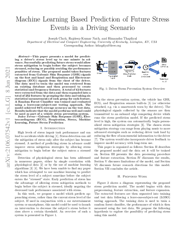 (PDF) Machine Learning Based Prediction of Future Stress Events in a ...