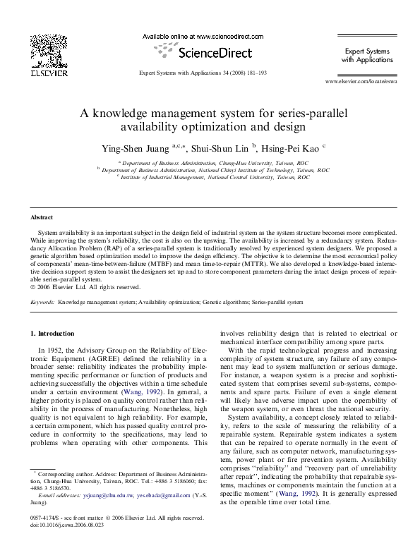 (PDF) A knowledge management system for series-parallel availability ...