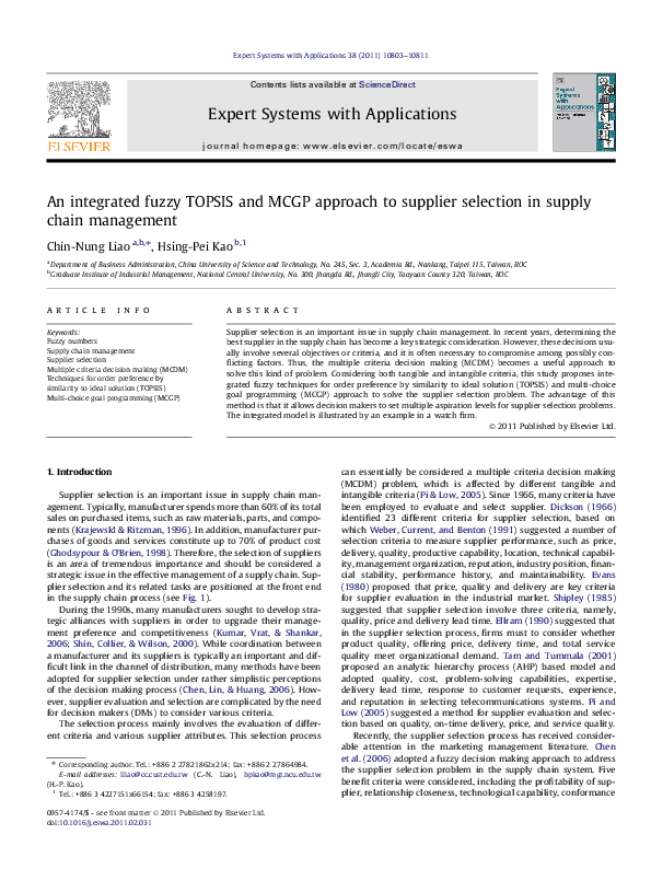 (PDF) An integrated fuzzy TOPSIS and MCGP approach to supplier ...