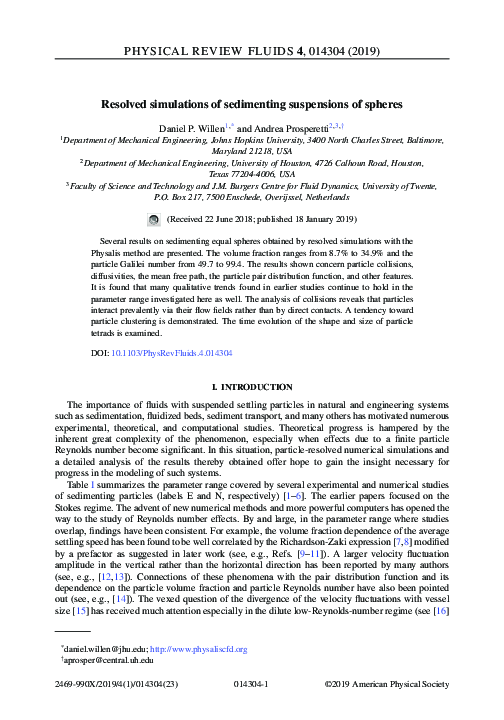 (PDF) FLUIDS 4 , 014304 ( 2019 ) Resolved simulations of sedimenting ...