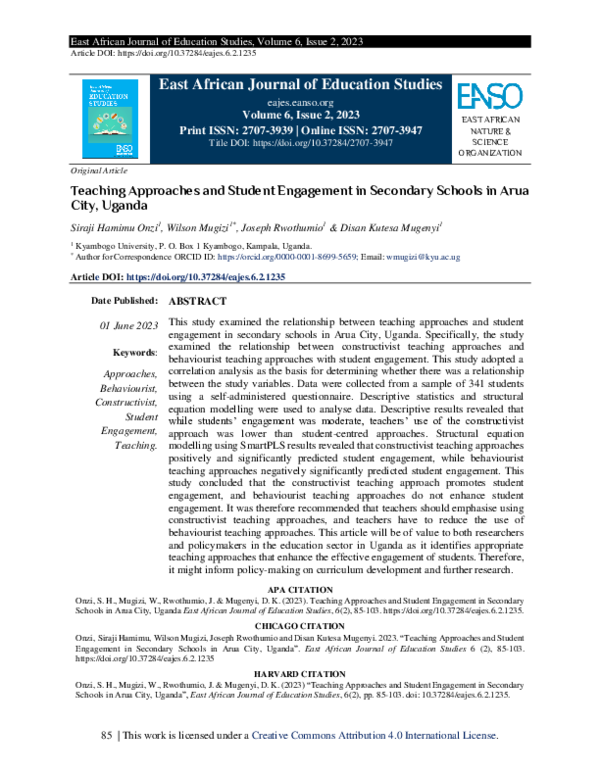 (PDF) Teaching Approaches and Student Engagement in Secondary Schools ...