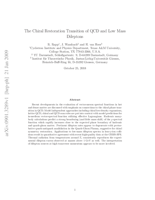 (PDF) The Chiral Restoration Transition of QCD and Low Mass Dileptons