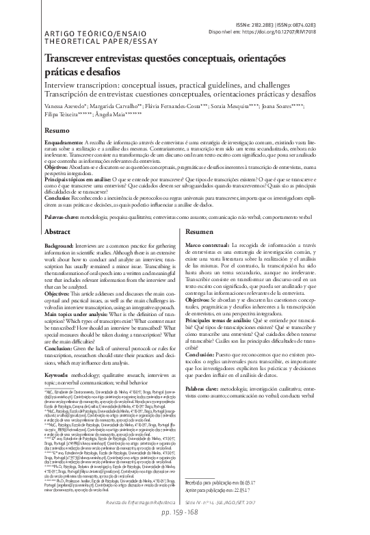 (PDF) Interview transcription: conceptual issues, practical guidelines ...