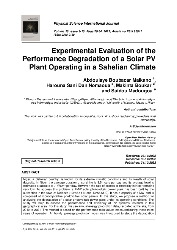 (PDF) Experimental Evaluation of the Performance Degradation of a Solar ...