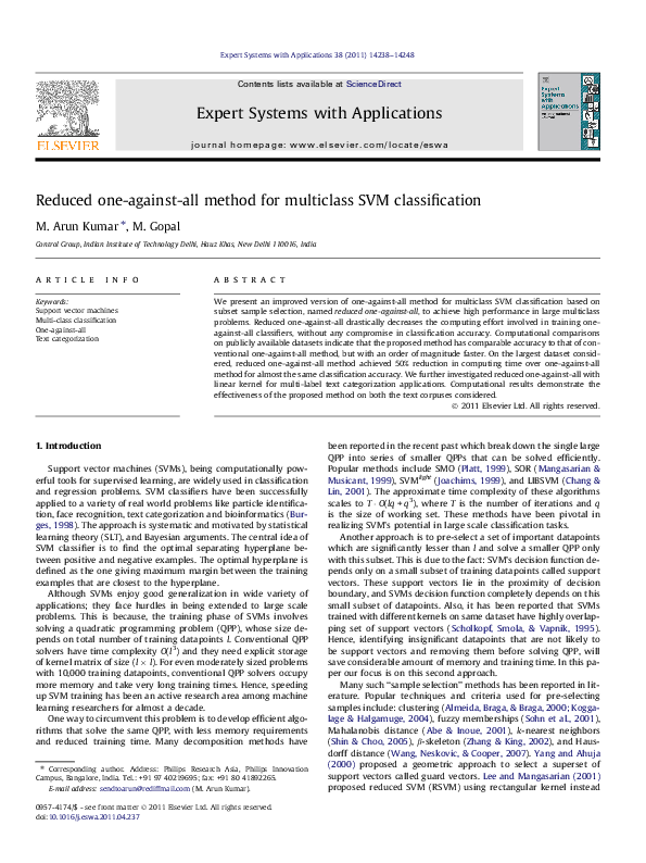 (PDF) Reduced one-against-all method for multiclass SVM classification