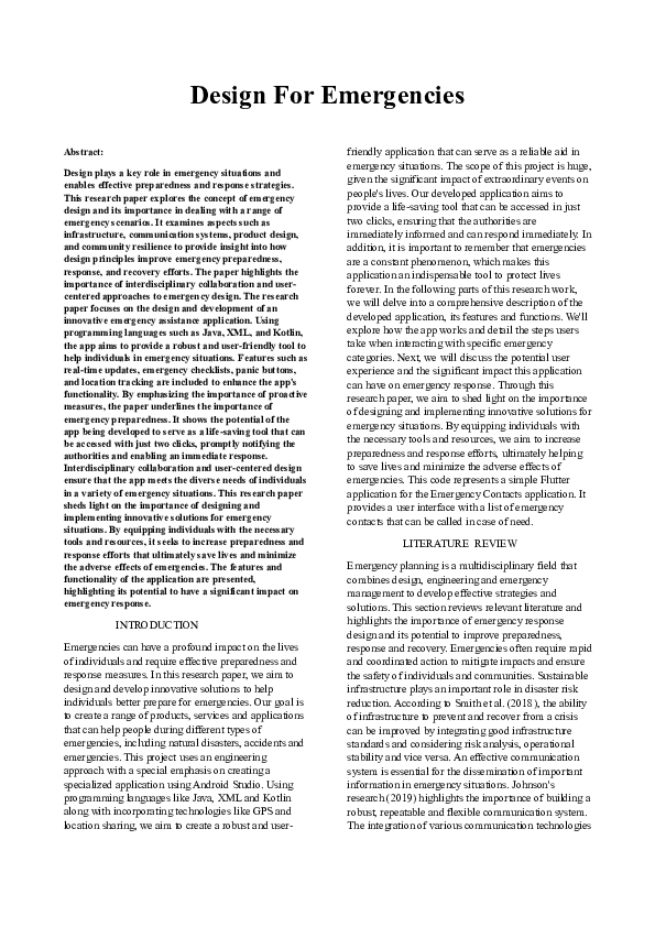 (PDF) Design For Emergencies