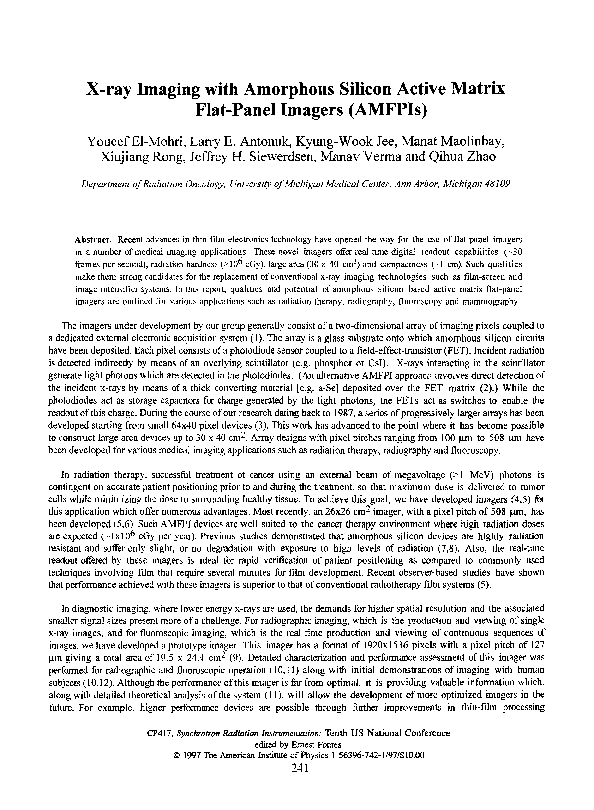 (PDF) X-ray imaging with amorphous silicon active matrix flat-panel ...