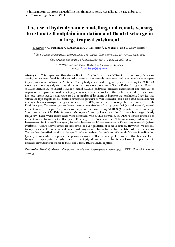 (PDF) The use of hydrodynamic modelling and remote sensing to estimate ...