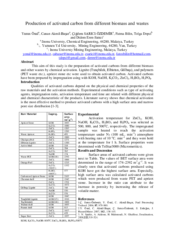 (PDF) Production of activated carbon from different biomass and wastes