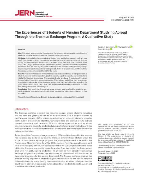 Pdf The Experiences Of Students Of Nursing Department Studying Abroad