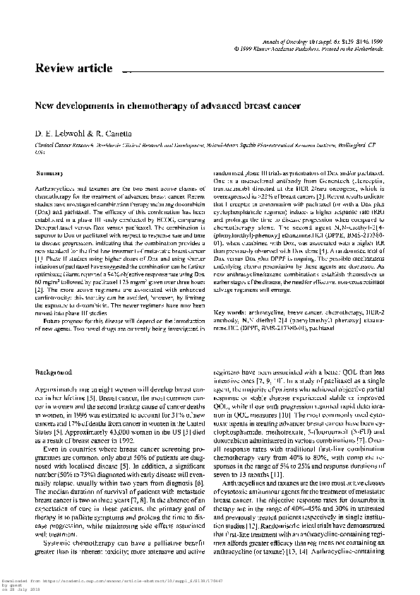 (PDF) New developments in chemotherapy of advanced breast cancer