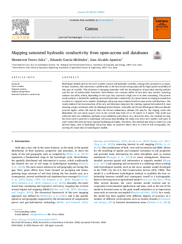 (PDF) Mapping saturated hydraulic conductivity from open-access soil ...