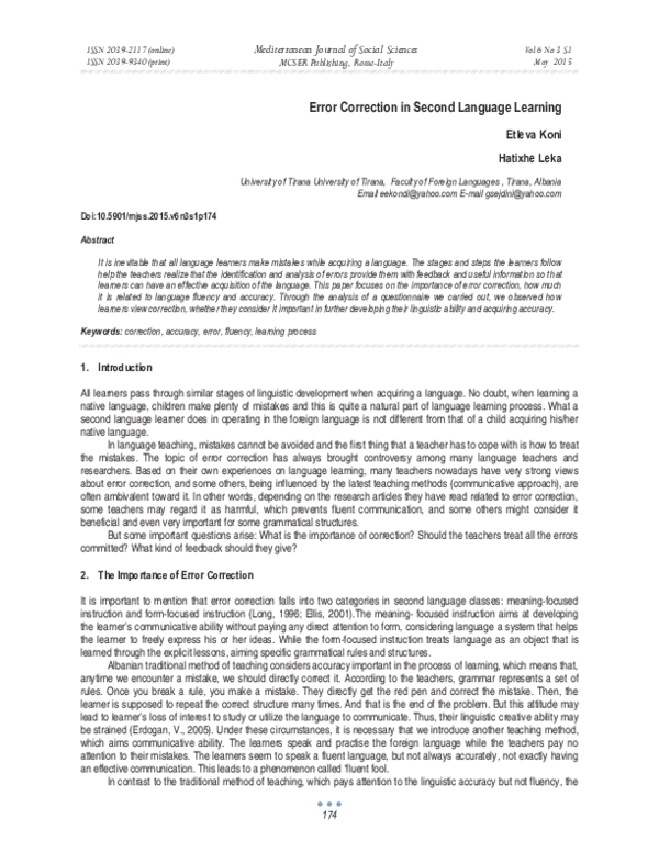 (PDF) Error Correction in Second Language Learning