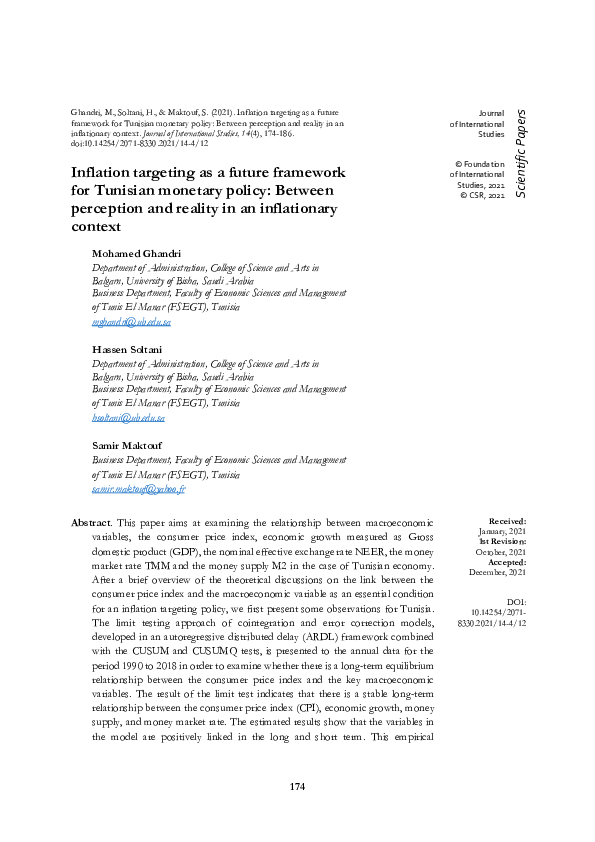 (PDF) Inflation targeting as a future framework for Tunisian