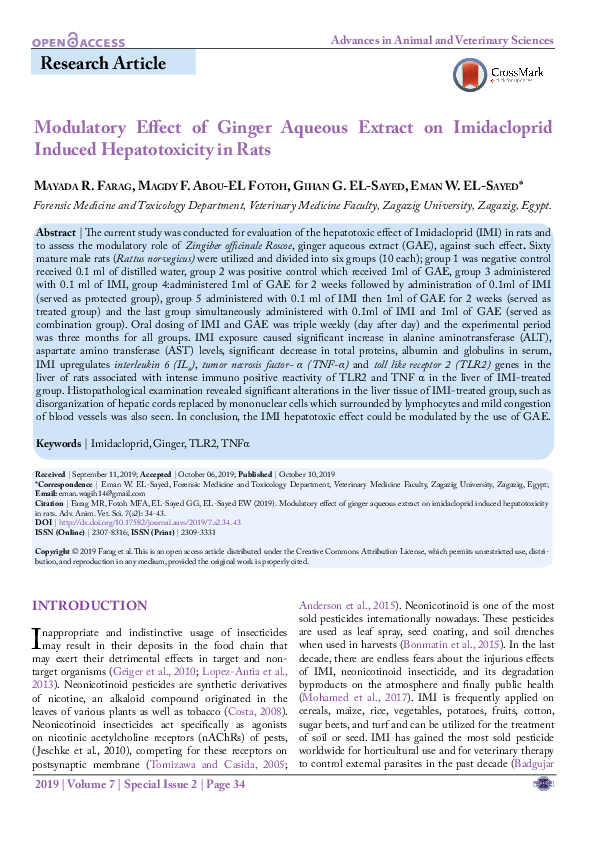 (PDF) Modulatory Effect of Ginger Aqueous Extract on Imidacloprid