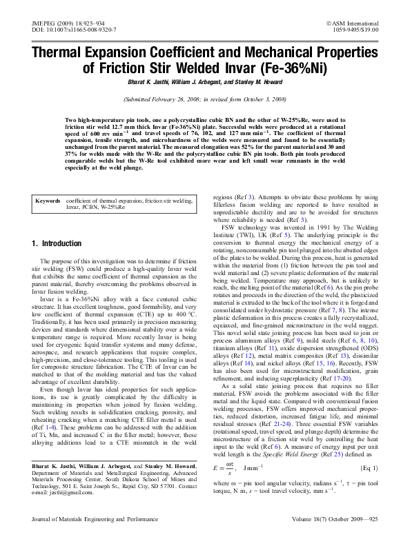 (PDF) Thermal Expansion Coefficient and Mechanical Properties of