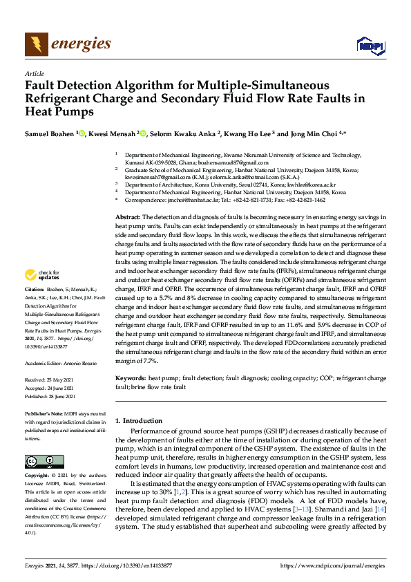 (PDF) Fault Detection Algorithm for Multiple-Simultaneous Refrigerant ...