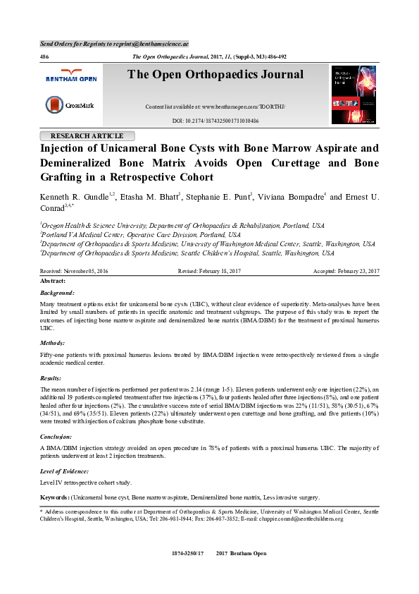 (PDF) Injection of Unicameral Bone Cysts with Bone Marrow Aspirate and ...