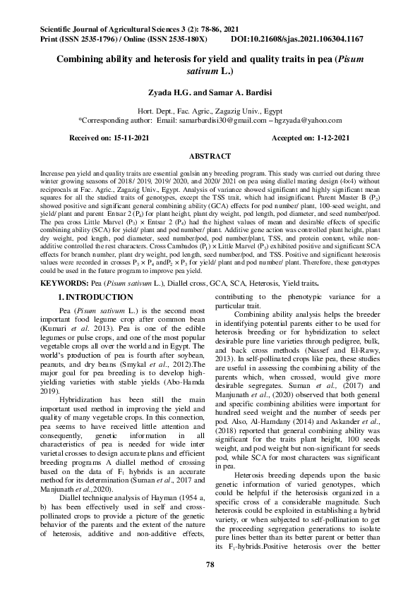(PDF) Combining ability and heterosis for yield and quality traits in ...