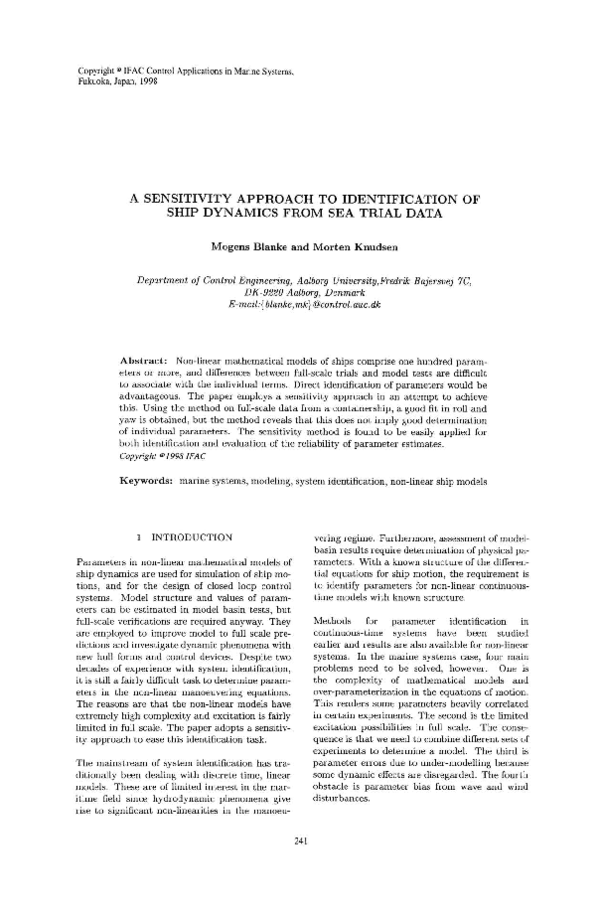 (PDF) A Sensitivity Approach to Identification of Ship Dynamics from ...
