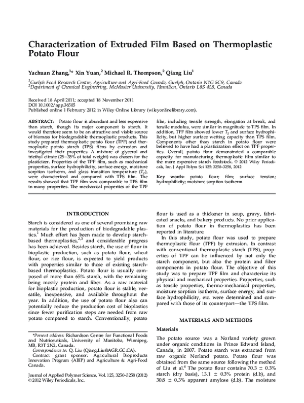 (PDF) Characterization of extruded film based on thermoplastic potato flour