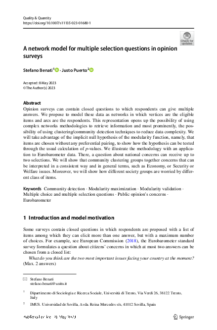 (PDF) A network model for multiple selection questions in opinion surveys