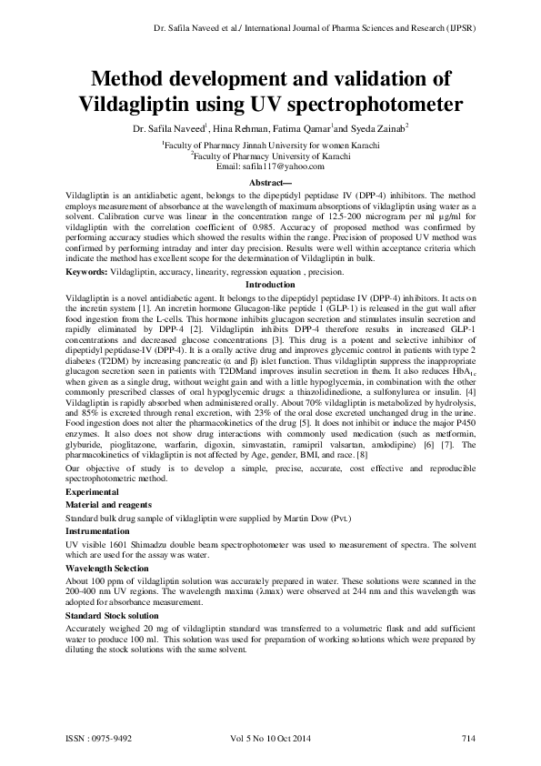 (PDF) Method development and validation of Vildagliptin using UV