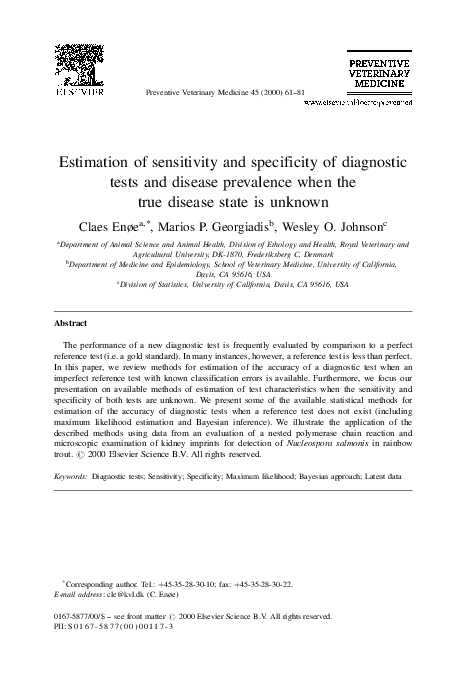 (PDF) Estimation of sensitivity and specificity of diagnostic tests and ...