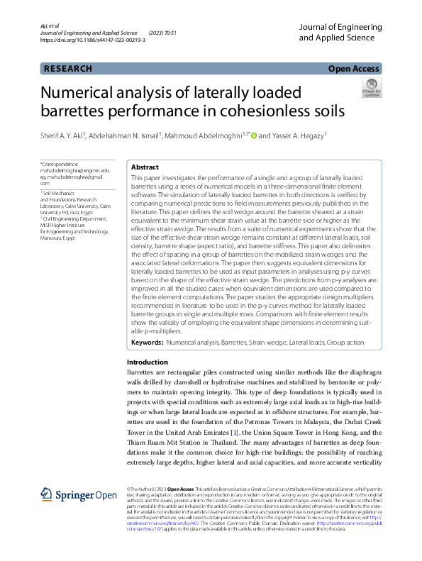 (PDF) Numerical analysis of laterally loaded barrettes performance in ...